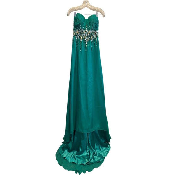 Claudine For Alyce Designs NEW Kelly Green Maxi Gown Prom Silky Chiffon Dress XS - Picture 1 of 16
